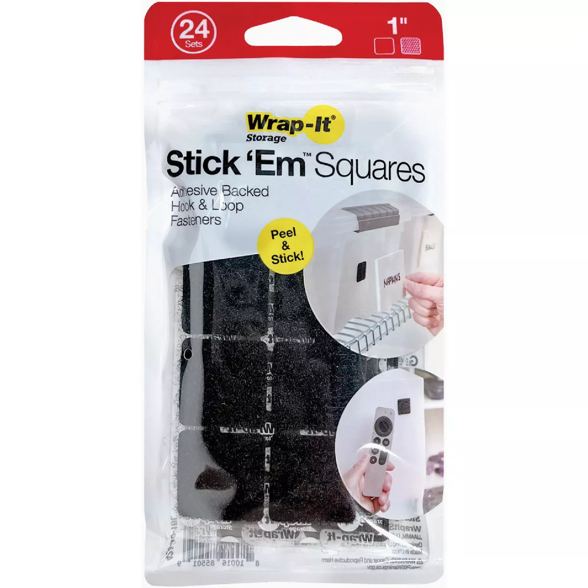Wrap-It Storage Stik 'Em Squares 1 In. Black Adhesive Backed Squares (24-Pack) - photo 2