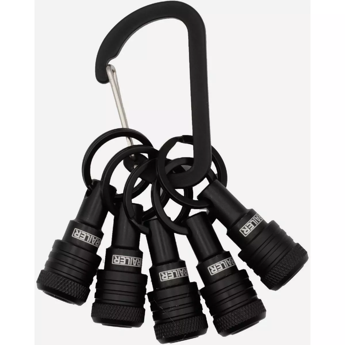 Railer Bit Holder Keychain with (5) Black Hex Shank Bit Holders