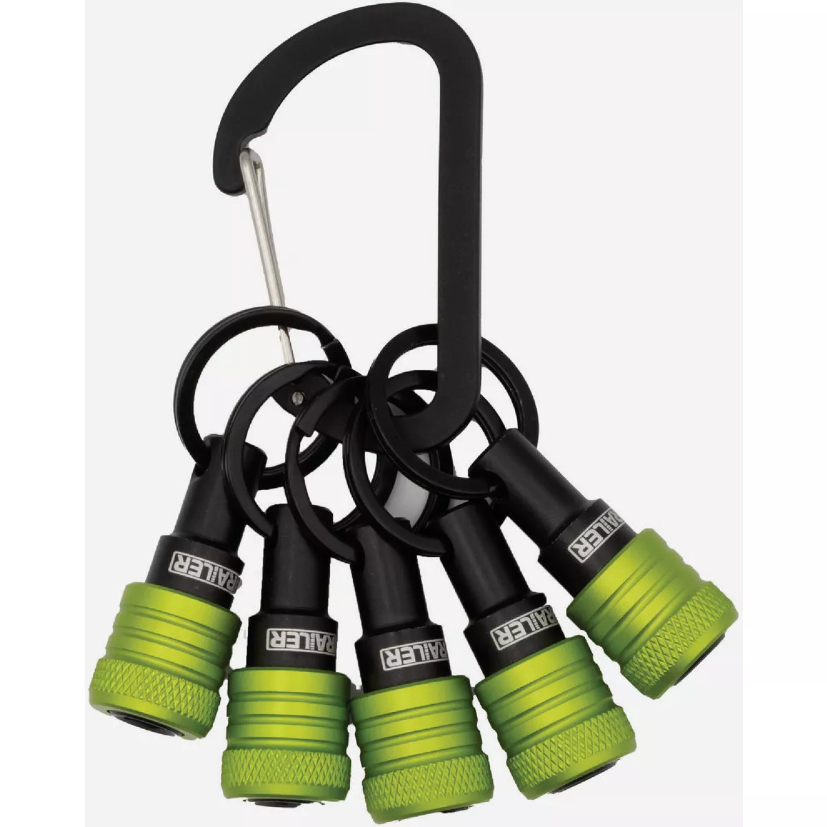 Railer Bit Holder Keychain with (5) Hi Vis Green Hex Shank Bit Holders