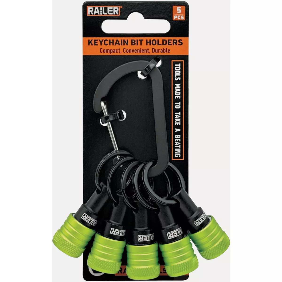Railer Bit Holder Keychain with (5) Hi Vis Green Hex Shank Bit Holders - photo 2