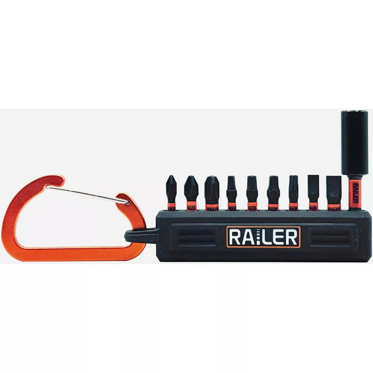 Railer 1 In. Bitrail Set with (10) Impact Driver Bits & Black Bit Holder with Carabiner-