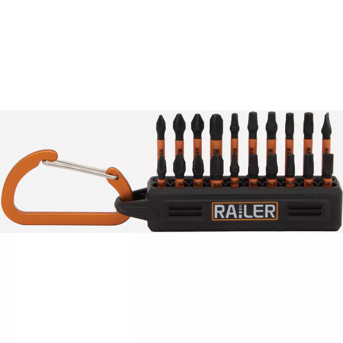 Railer 1 In. & 2 In. Mega Bitrail Set with (20) Impact Driver Bits & Black Bit Holder with Carabiner