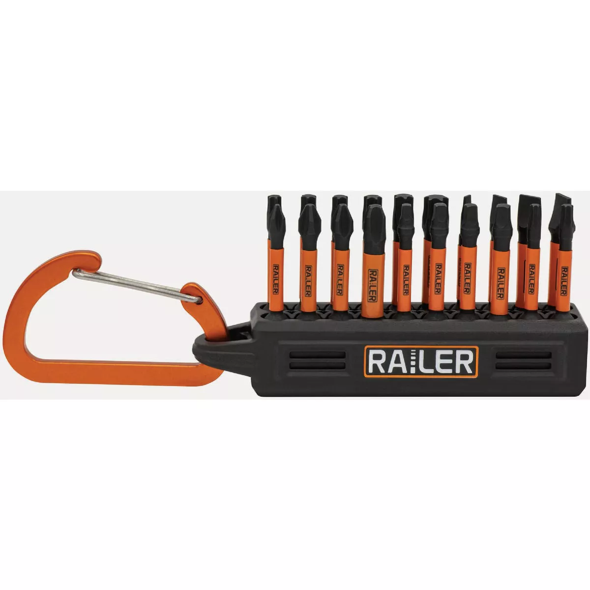 Railer 2 In. Mega Bitrail Set with (20) Impact Driver Bits & Black Bit Holder with Carabiner