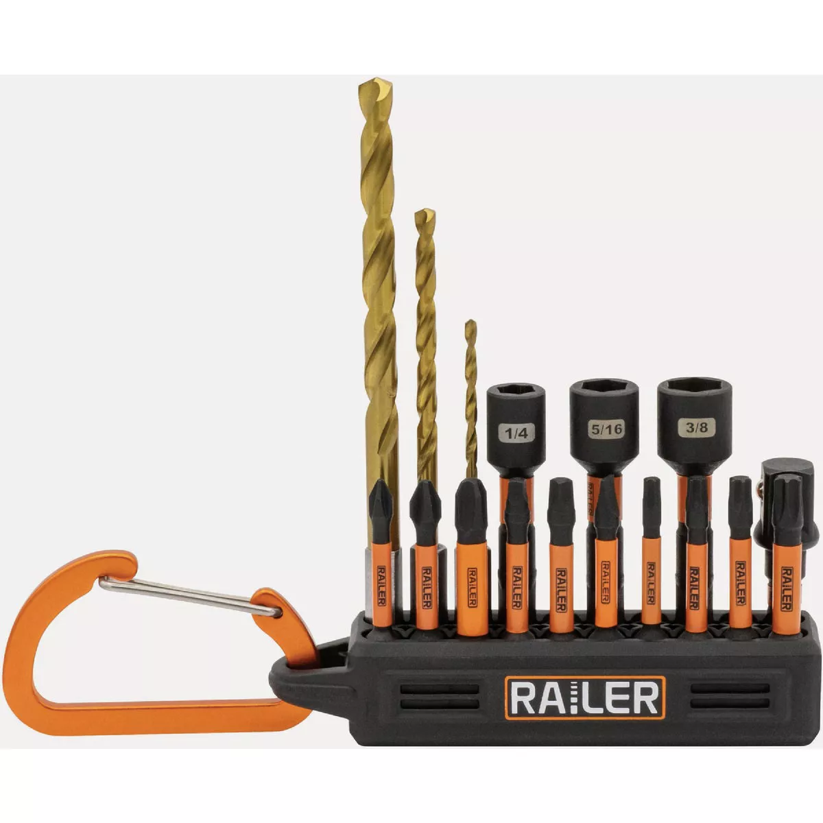 Railer Tradesman Mega Bitrail Set with (9) Impact Driver Bits & Black Bit Holder with Carabiner