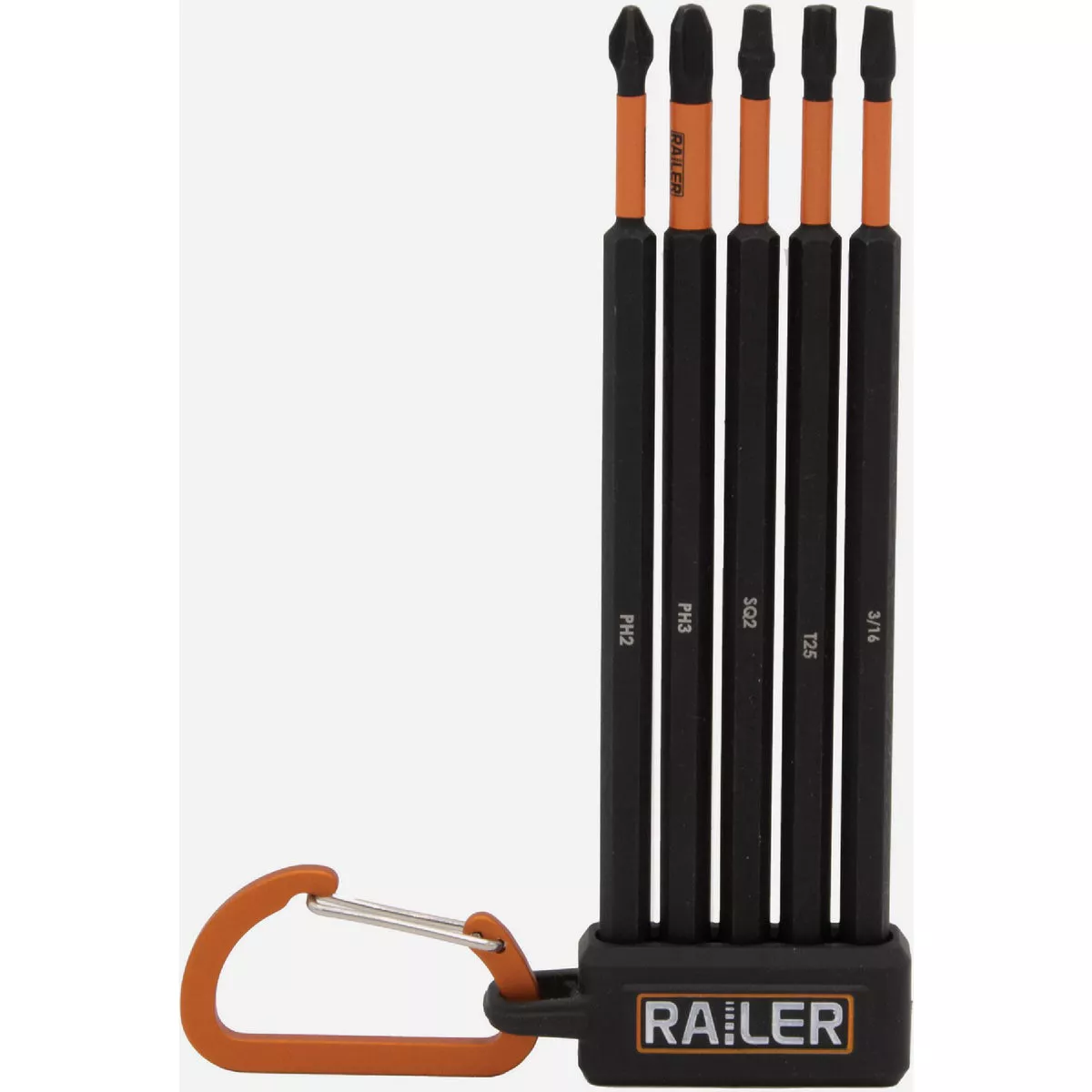 Railer 6 In. Micro Bitrail Set with (5) Impact Driver Bits & Black Bit Holder with Carabiner-
