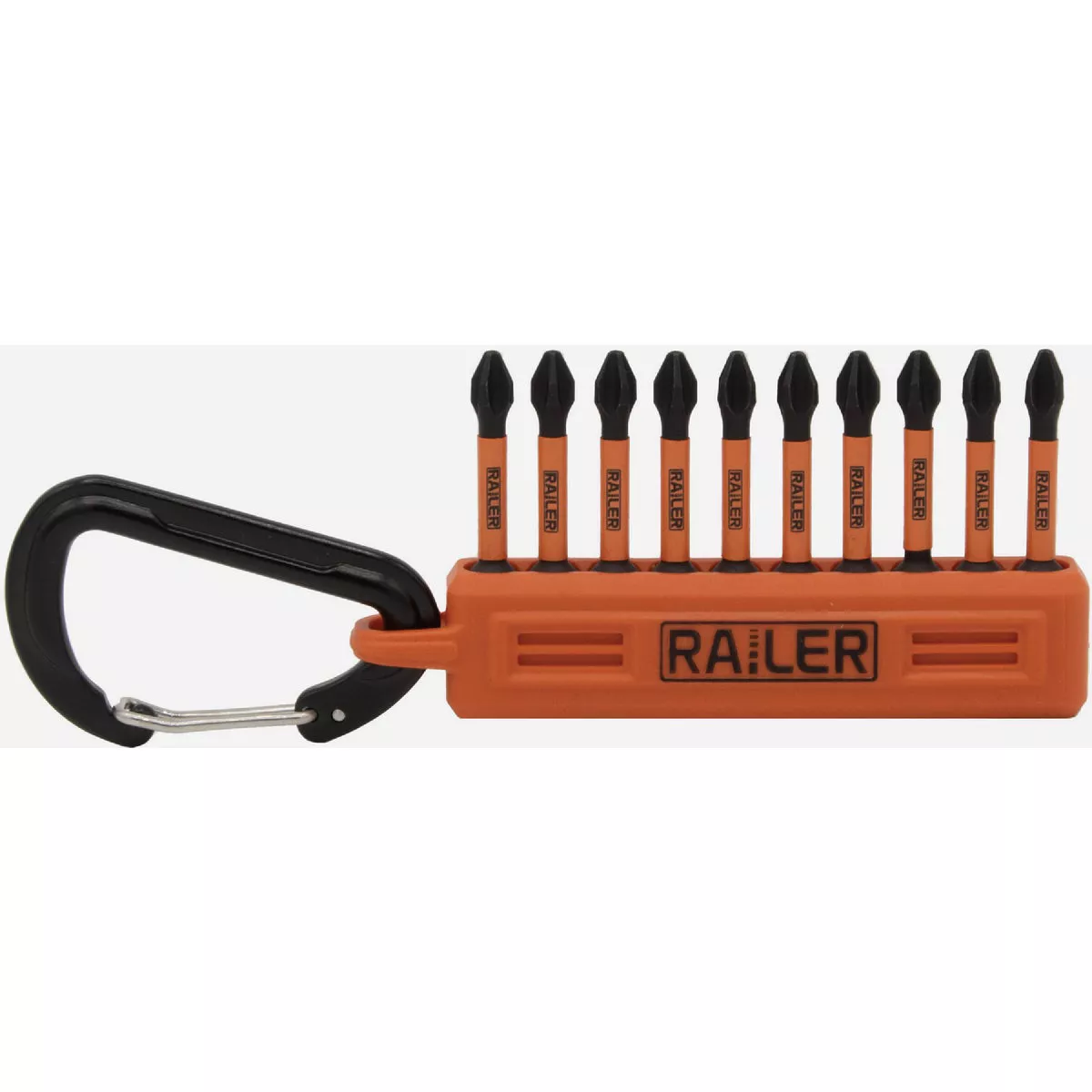 Railer 2 In. Phillips Bitrail Set - 10 Piece Impact Driver Bits in Orange Storage Organizer with Carabiner