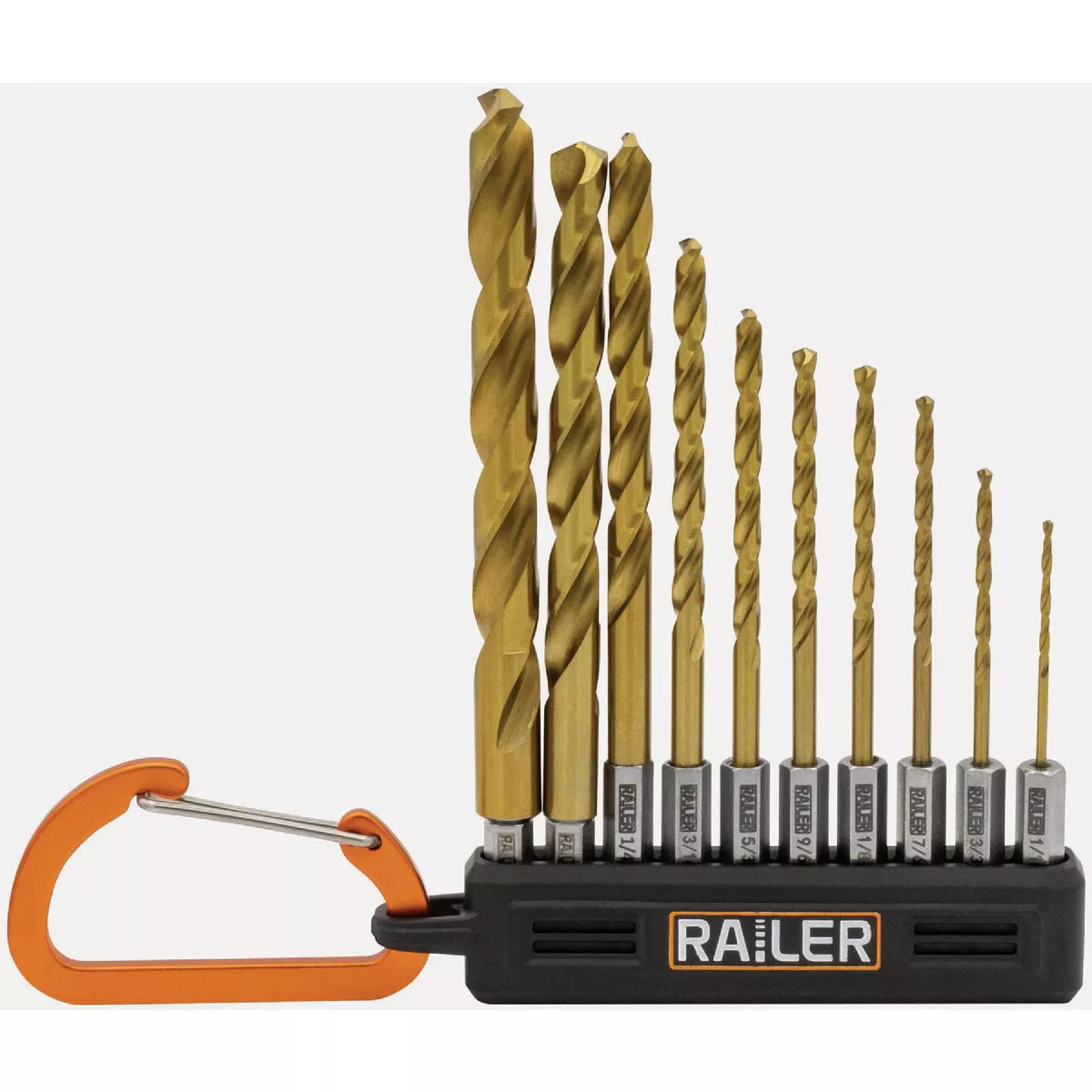 Railer Hex Shank Drill Bit Bitrail Set with (10) Impact Driver Bits & Black Bit Holder withCarabiner