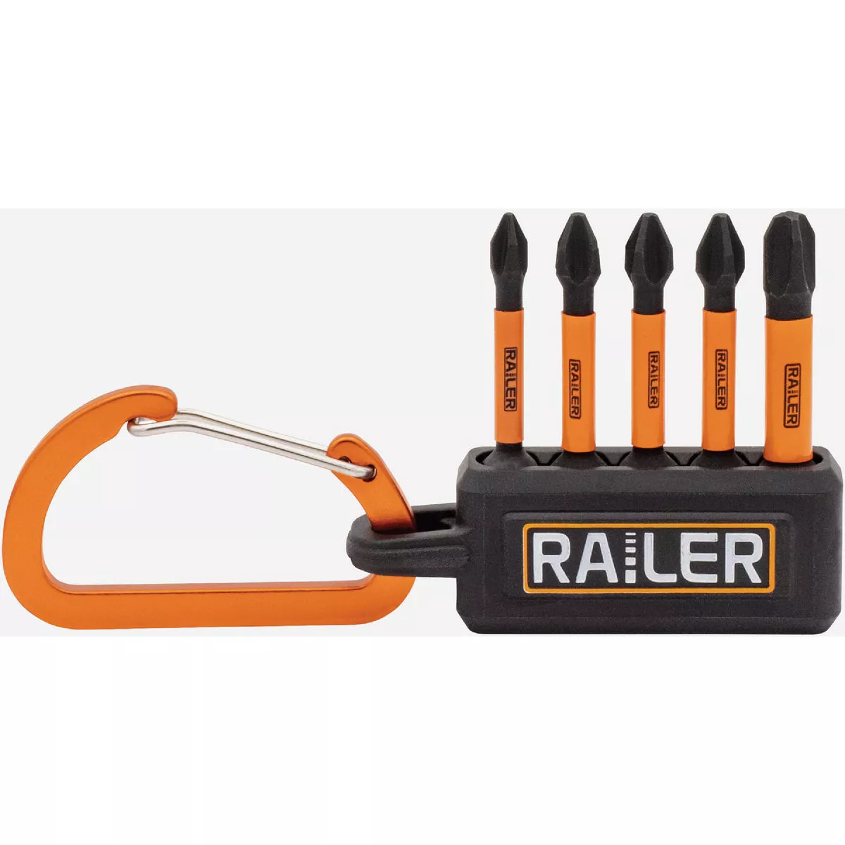 Railer 2 In. Phillips Micro Bitrail Set with (5) Impact Driver Bits & Black Bit Holder Organizer with Carabiner