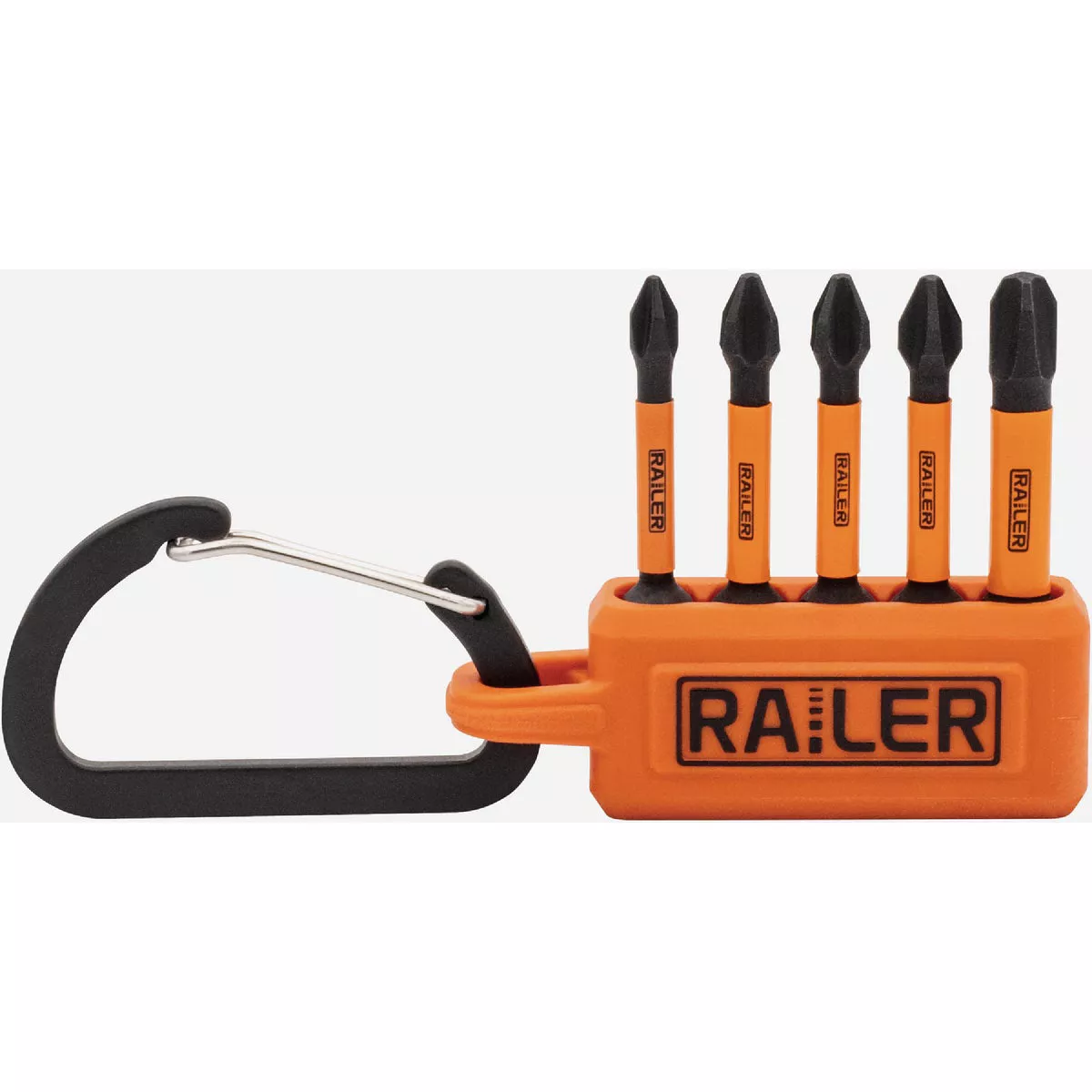 Railer 2 In. Phillips Micro Bitrail Set with (5) Impact Driver Bits & Orange Bit Holder Organizer with Carabiner