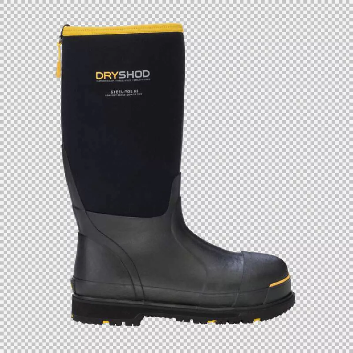 Dryshod Men's Black/Yellow Steel Toe Hi Rubber Boots, Size 9 - photo 3