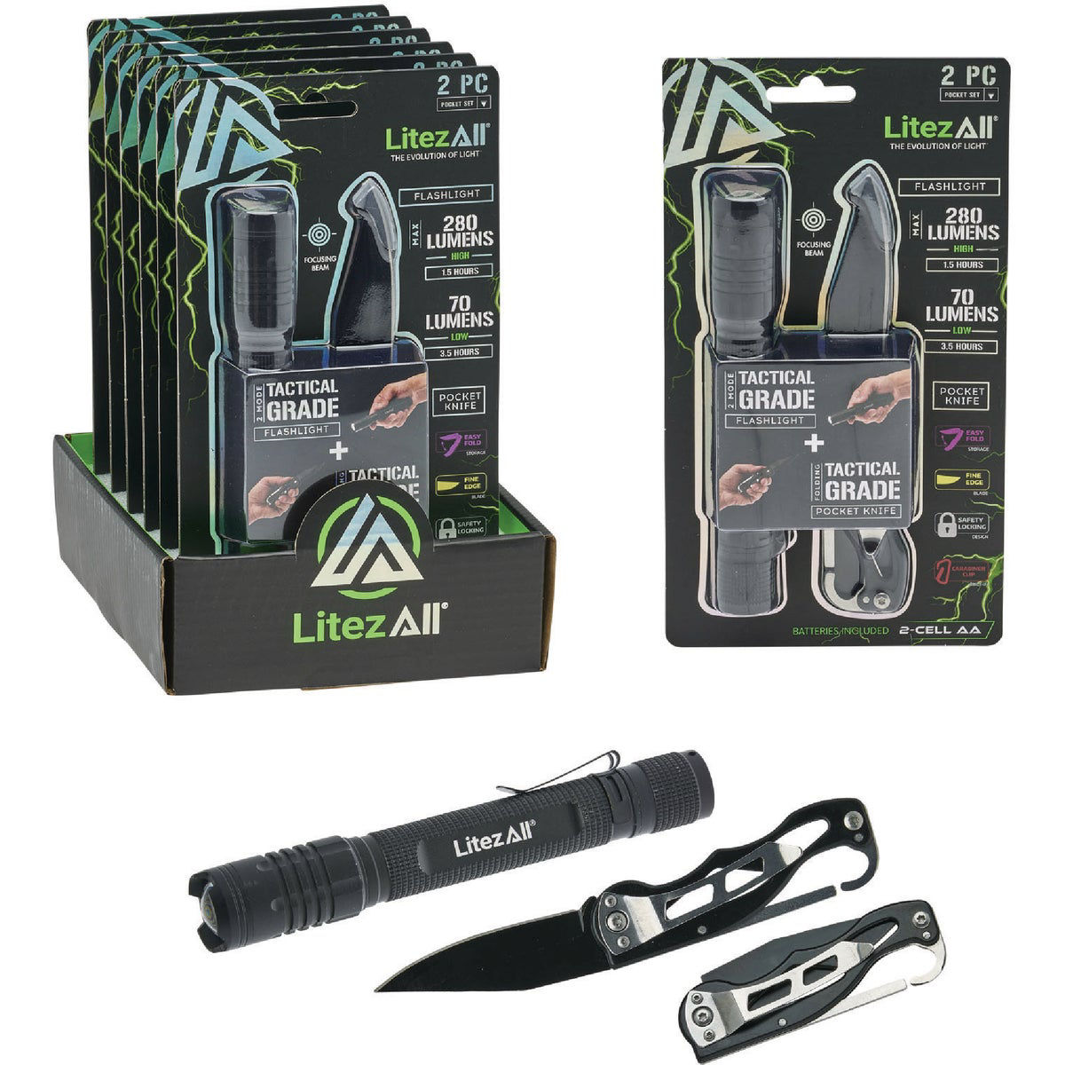 LitezAll Tactical Flashlight & Pocket Knife Combo Do it Best