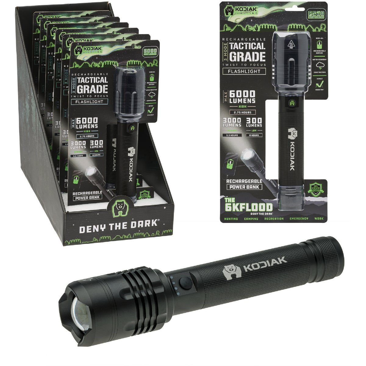 6000 lumen twist focus waterproof rechargeable flashlight with battery bank Spotlight Super Bright LED Tactical High Lumens Spot Light Handheld Searchlight 10000 USB Power Bank,6 Lights Modes for Home and Outdoor and a heavy duty Kobalt 6000-Lumen 5 Modes LED