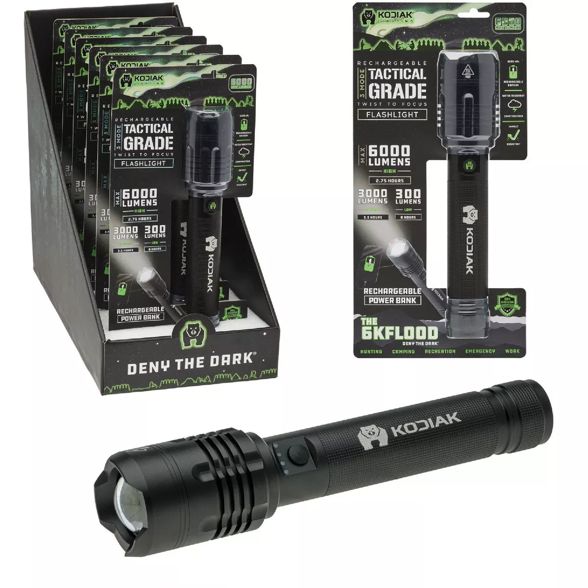 Kodiak 6000 Lm. Rechargeable Tactical Flashlight