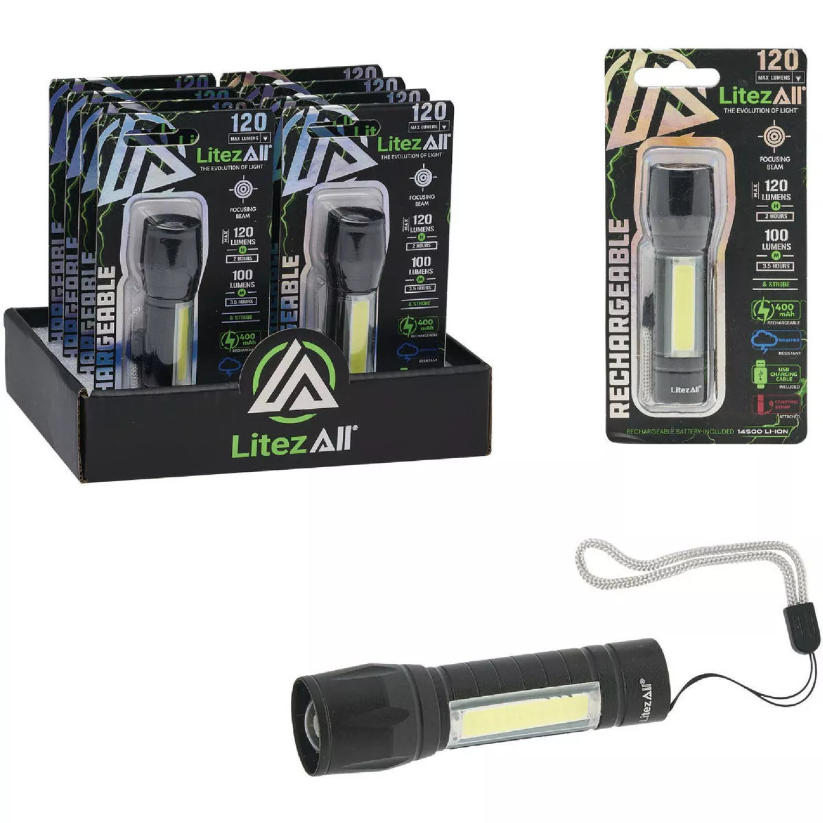 LitezAll 120 Lm. Mini Rechargeable Task Light Flashlight-