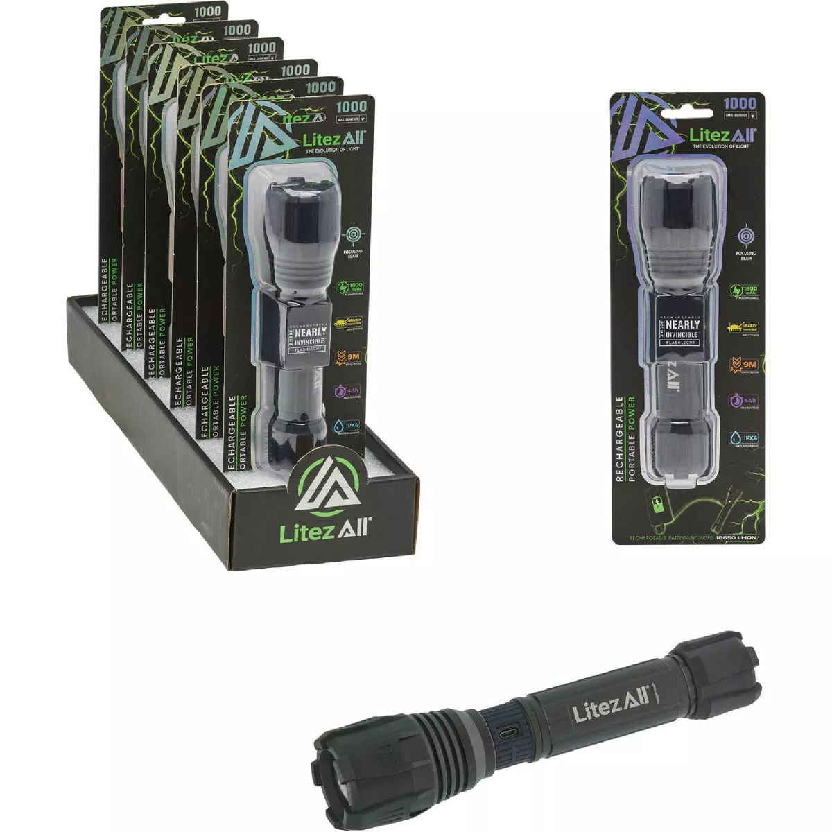 LitezAll 1000 Lm. Rechargeable Tactical Flashlight