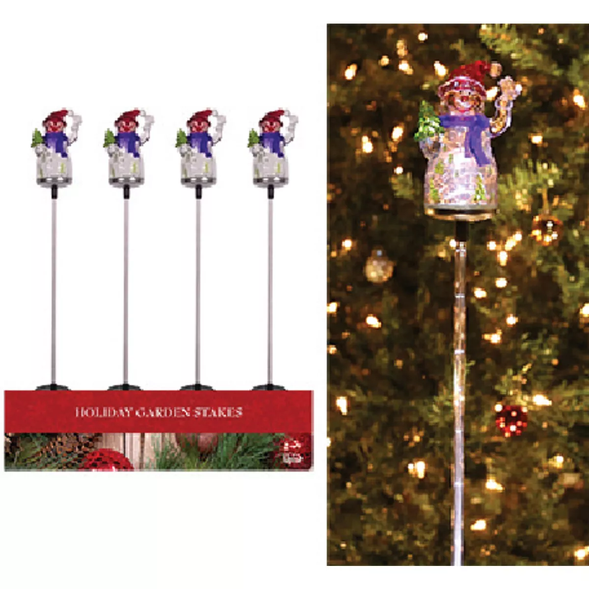 Alpine Solar Snowman Garden Stake with Fiber Optic Lights