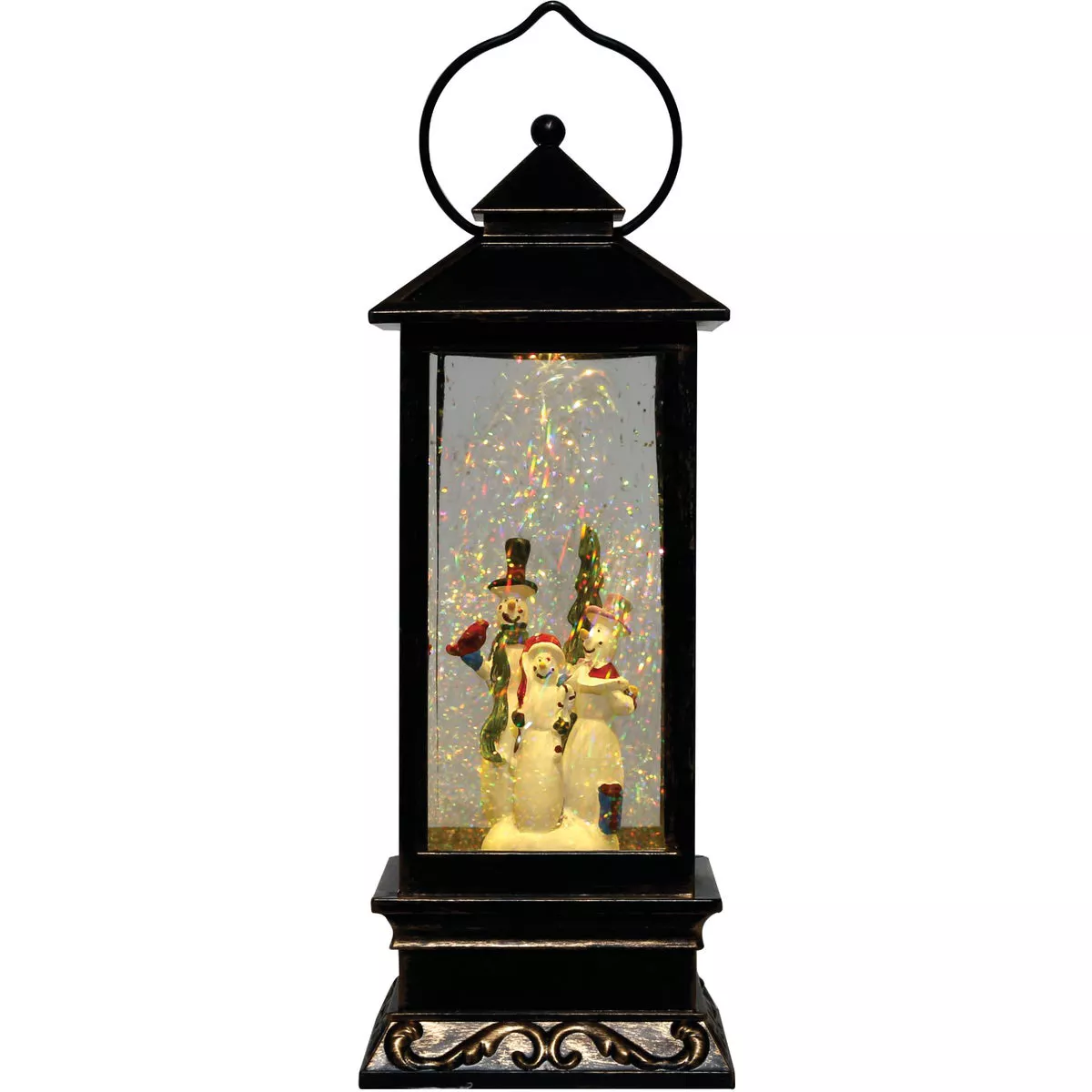 Alpine Warm White LED Bronze Snowman Lantern Snow Globe