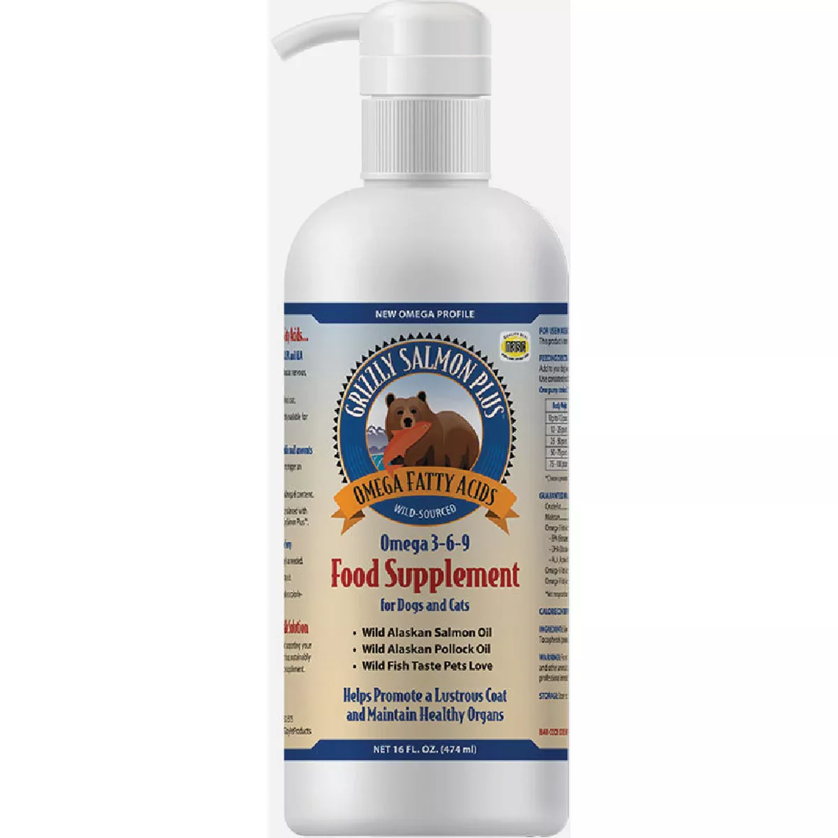 Grizzly Pet Products 16 Oz. Salmon Oil Dog Food Supplement