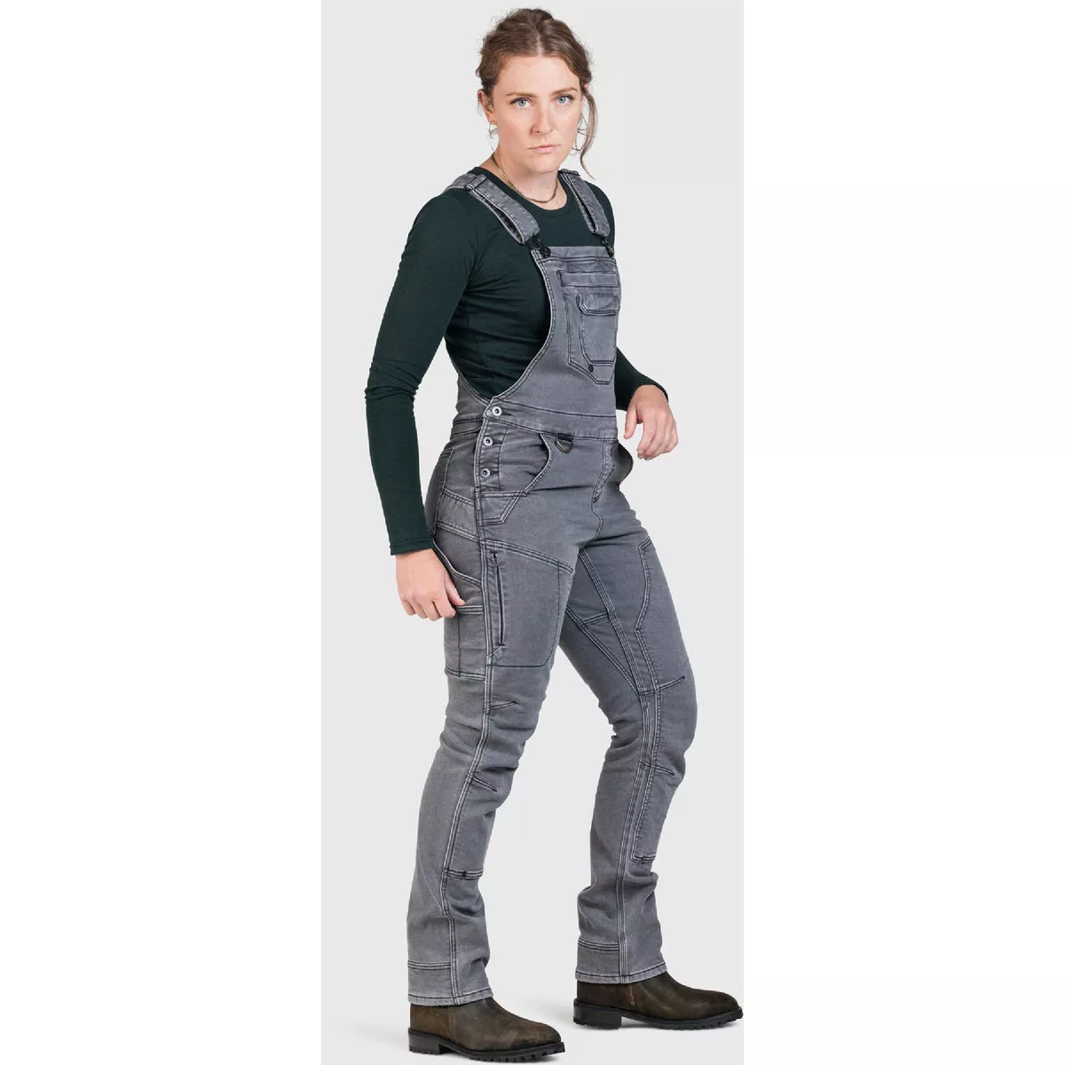 Dovetail Workwear Women's 10x30 Freshley Grey Stretch Thermal Denim Drop Seat Overalls-
