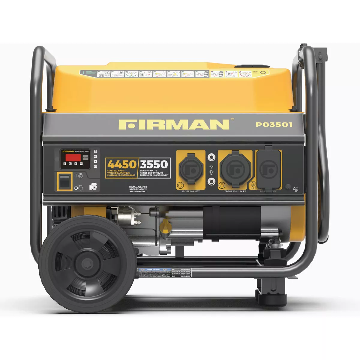 FIRMAN Performance 3550W Gas Recoil Start Open Frame Portable Generator with Wheel Kit and Cover (EPA & cETL Certified)
