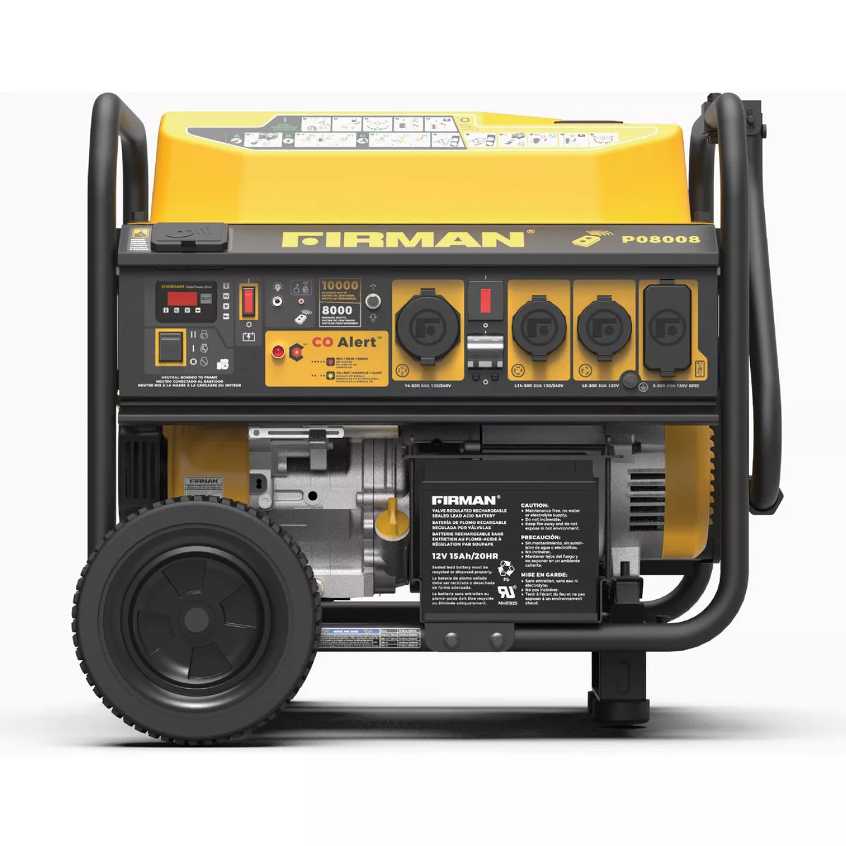 FIRMAN Performance 8000W Gas Recoil/Electric/Remote Start Open Frame Portable Generator with Wheel Kit & CO Shutoff (CARB & cETL Certified)