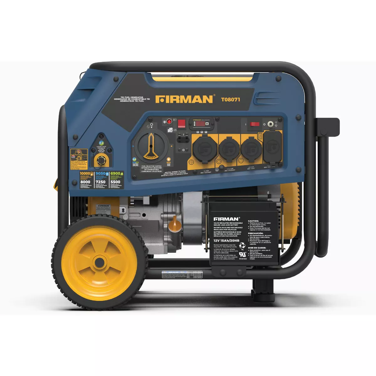FIRMAN Hybrid 8000W (Gas) / 7250W (LPG) / 5500W (NG) Tri Fuel Recoil/Electric Start Open Frame Portable Generator (EPA & CARB Certified)