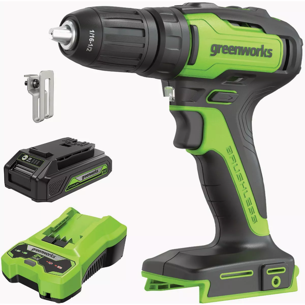Greenworks 24V 1/2 In. Brushless Drill/Driver with 2.0 Ah USB Battery & Charger