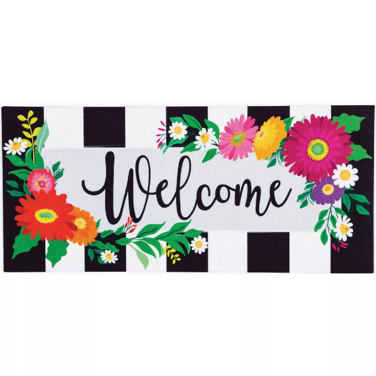 Evergreen Floral Stripe Welcome Sassafras Switch Mat