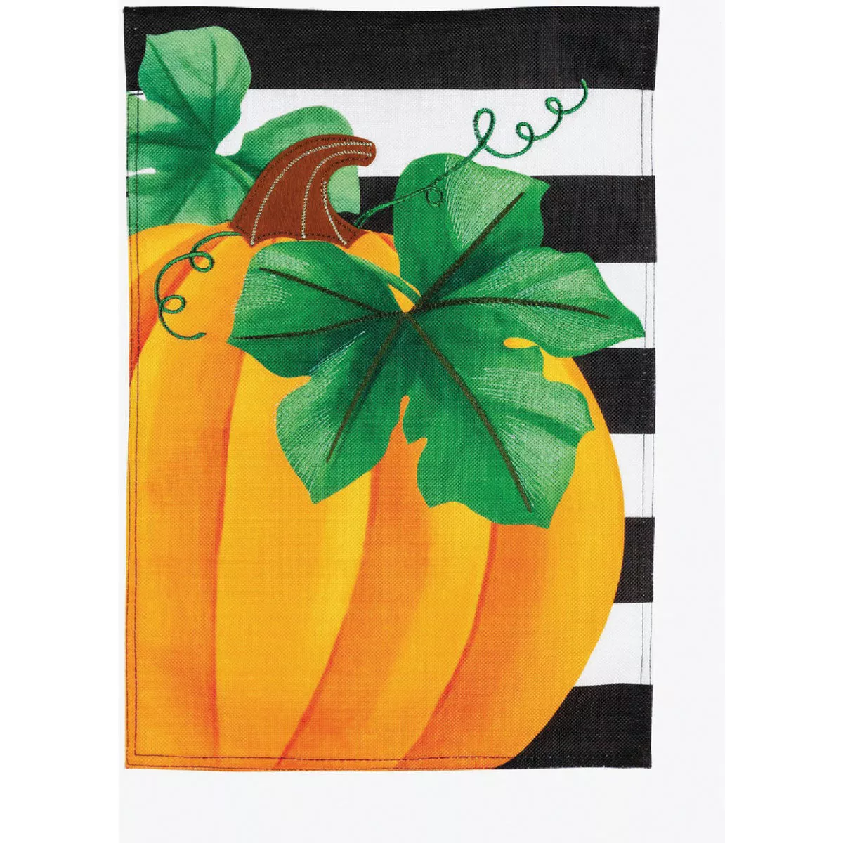 Evergreen Pumpkin Stripe Garden Burlap Flag