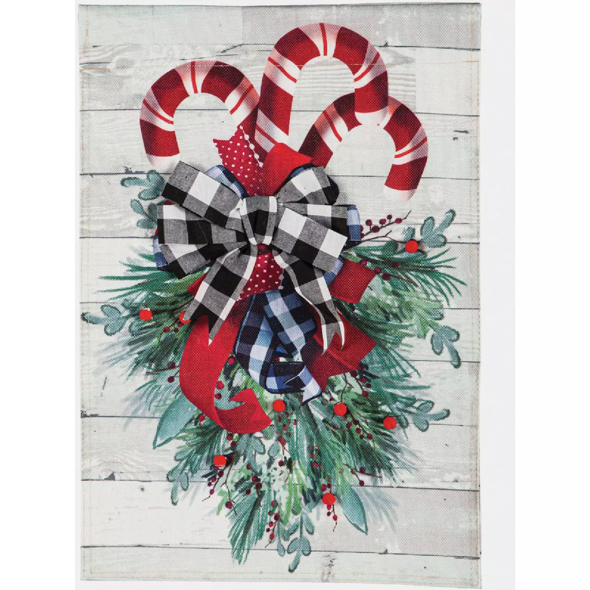 Evergreen Candy Cane Swag Garden Burlap Flag