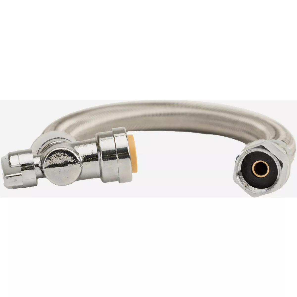 QuickFitting 1/2 In. Push-to-Connect Angle Stop Valve x 7/8 In. Ballcock x 12 In. L. Braided Stainless Steel Toilet Connector Hose