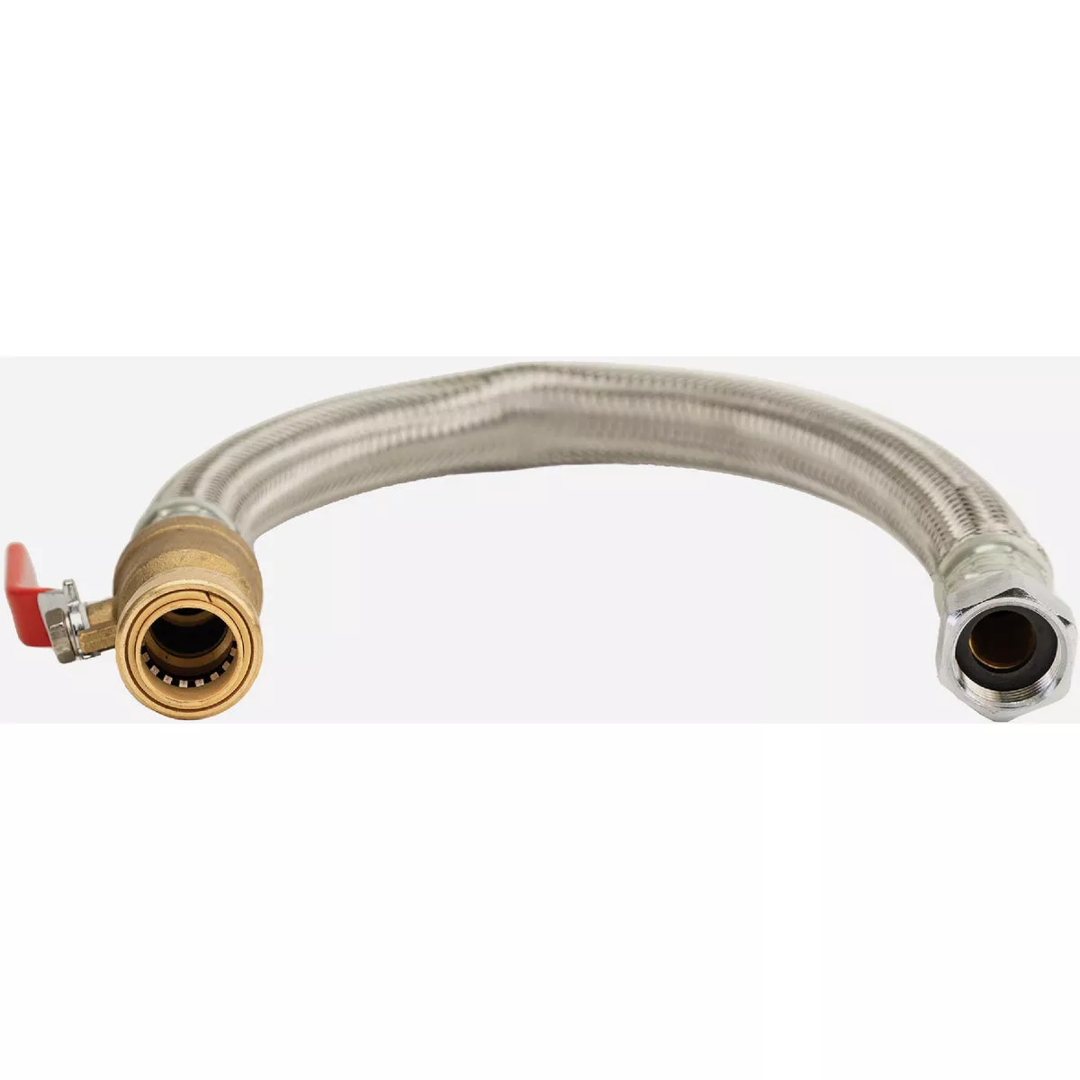 QuickFitting 3/4 In. Push-to-Connect Ball Valve x 3/4 In. FIP x 18 In. L. Full Port Braided Stainless Steel Water Heater Connector Hose