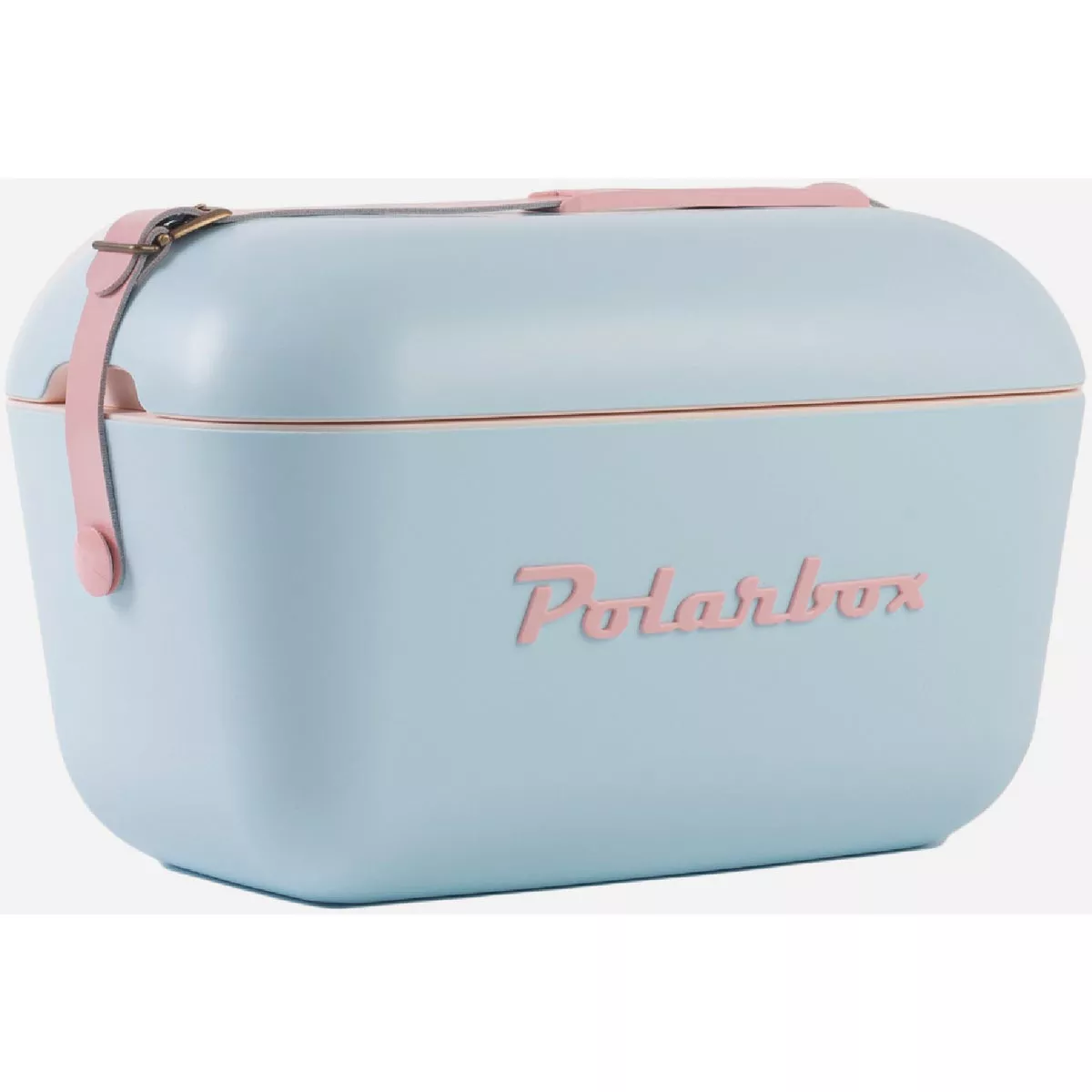 Polarbox Pop Style 13 Qt. Sky Blue with Baby Rose Strap Chest Cooler