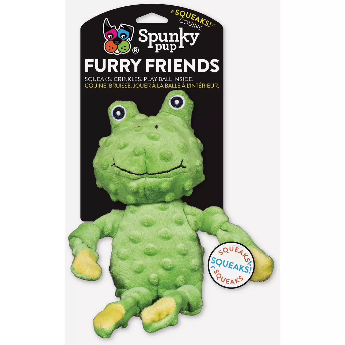 Spunky Pup Furry Friends Plush Frog Dog Toy
