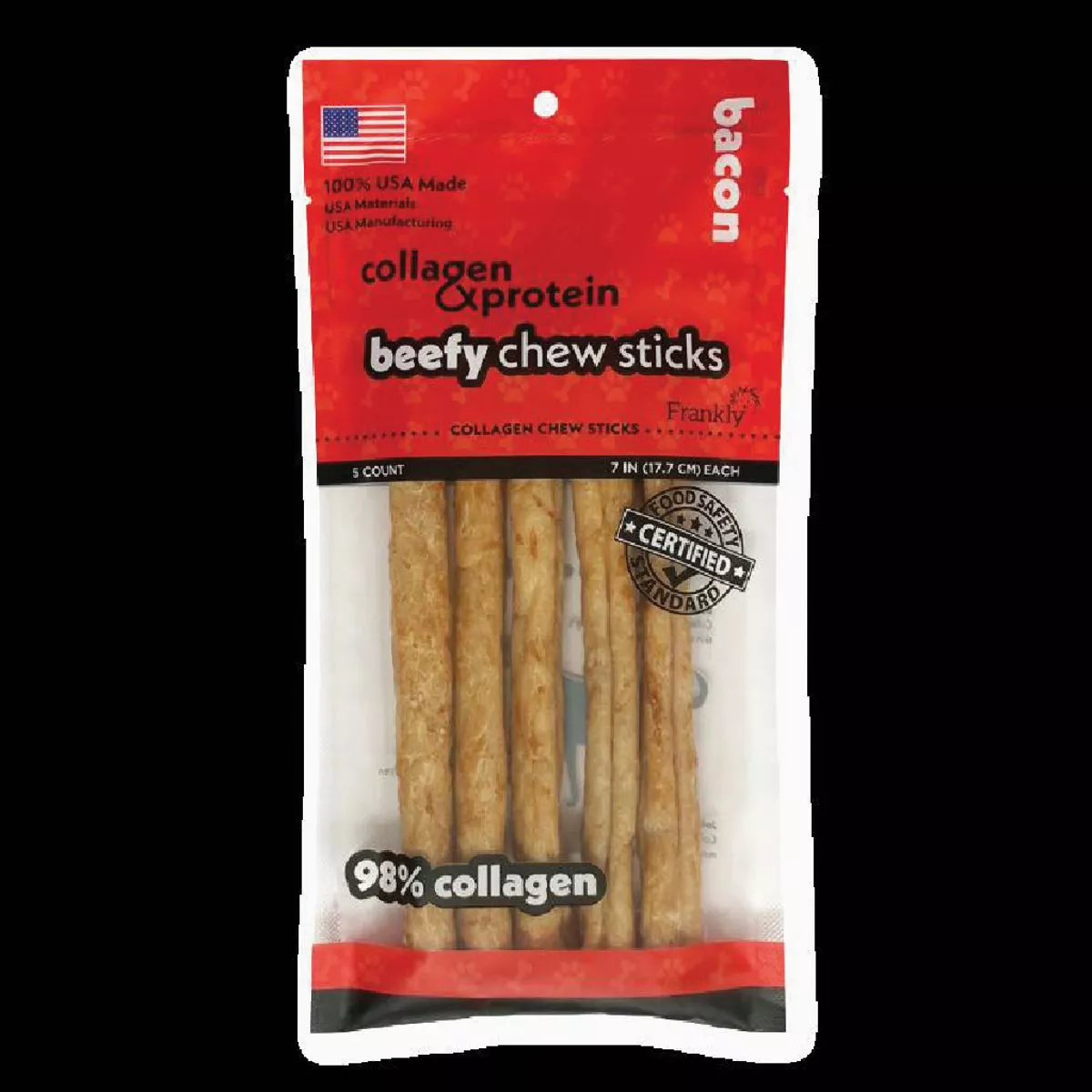 Frankly Pet 7 In. Bacon Collagen Beefy Sticks Dog Treat (5-Count)