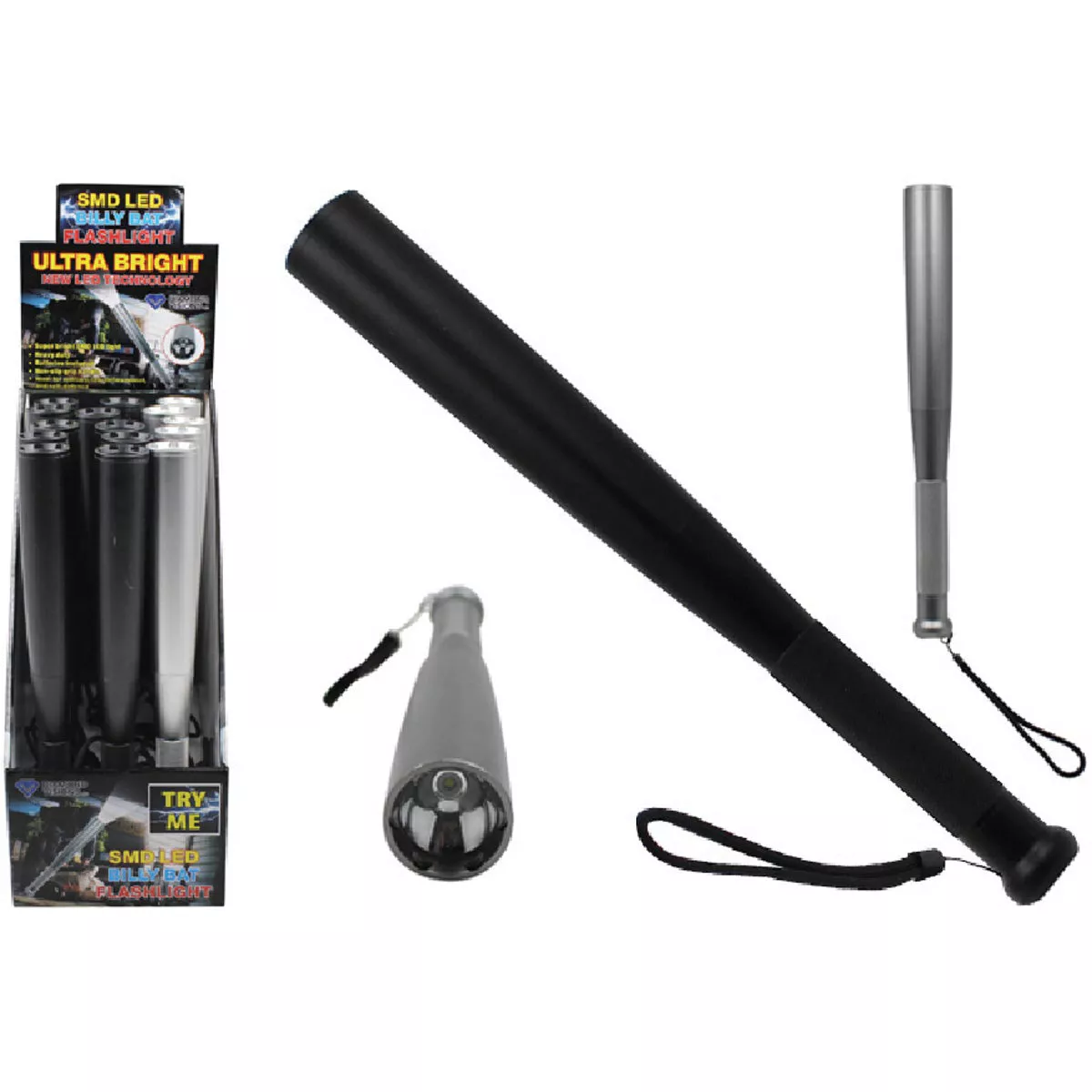 Diamond Visions 150 Lumen Metal Silver & Black LED Billy Bat Flashlight