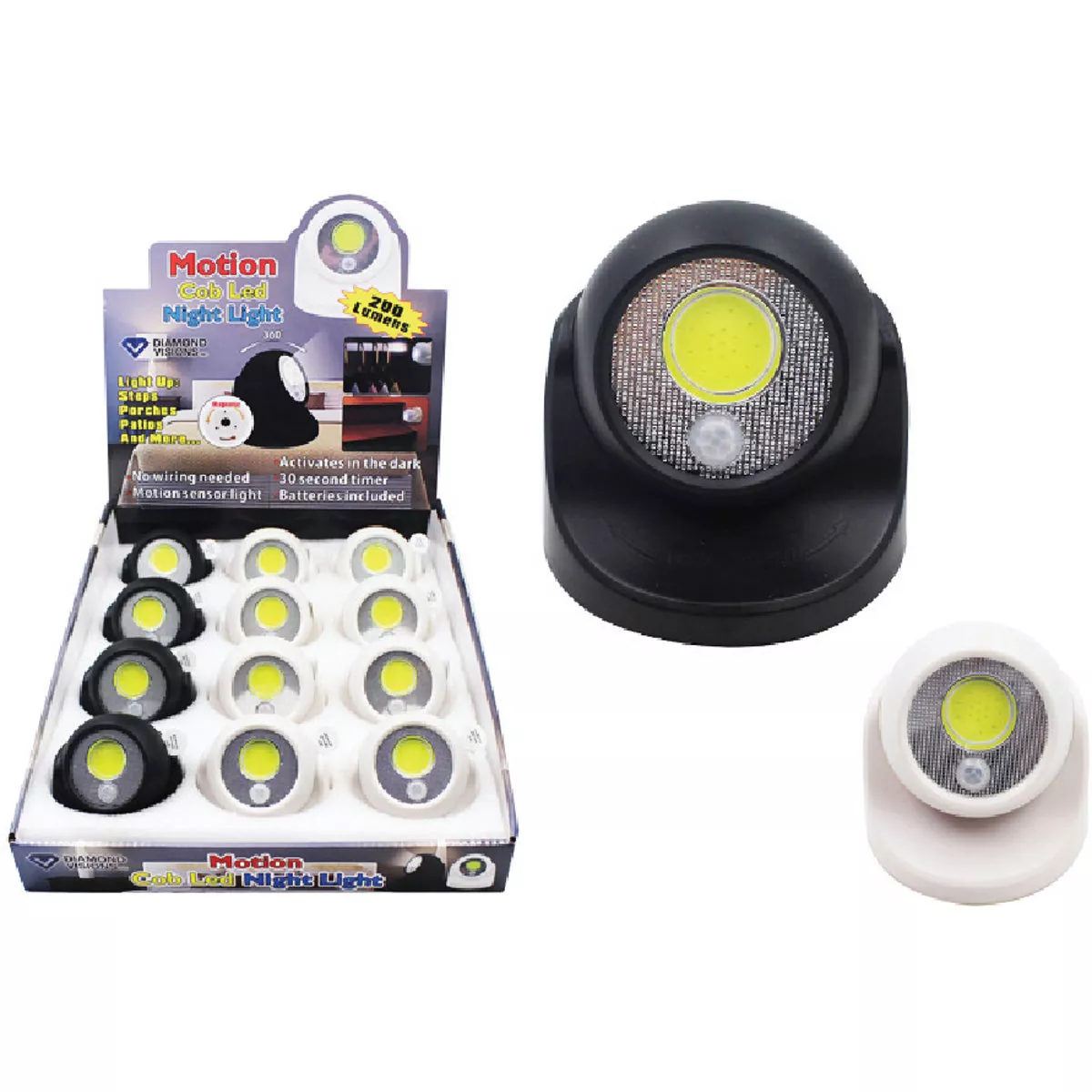 Diamond Visions White &amp; Black Cob Motion Activated Everywhere Light