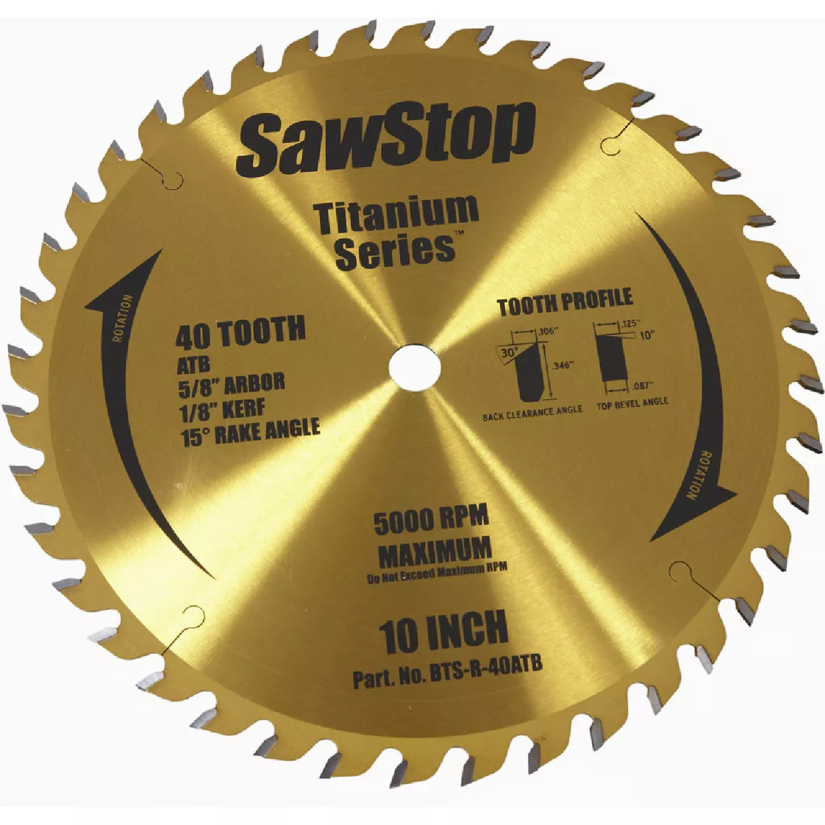 SawStop Titanium Series 10 In. 40-Tooth Premium Multi-Purpose Table Saw Blade