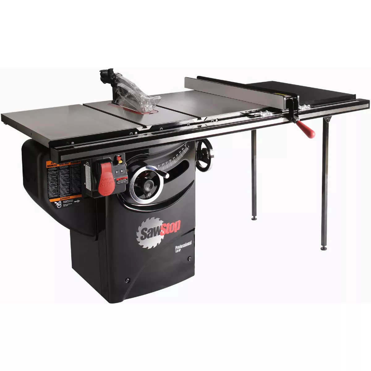 SawStop 3 HP 1-Phase 230V Professional Cabinet Table Saw with 36 In. Professional T-Glide Fence System, Rails & Extension Table