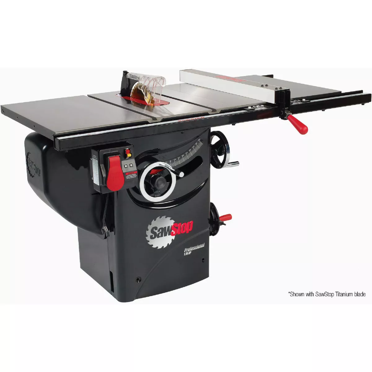 SawStop 1.75 HP 120V Professional Cabinet Table Saw with 30 In. Premium Fence System, Rails & Extension Table-