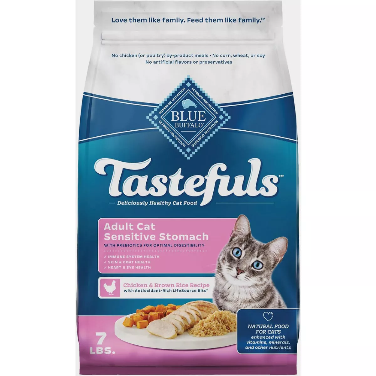 Blue Buffalo Tastefuls 7 Lb. Chicken and Brown Rice Sensitive Stomach Adult Dry Cat Food