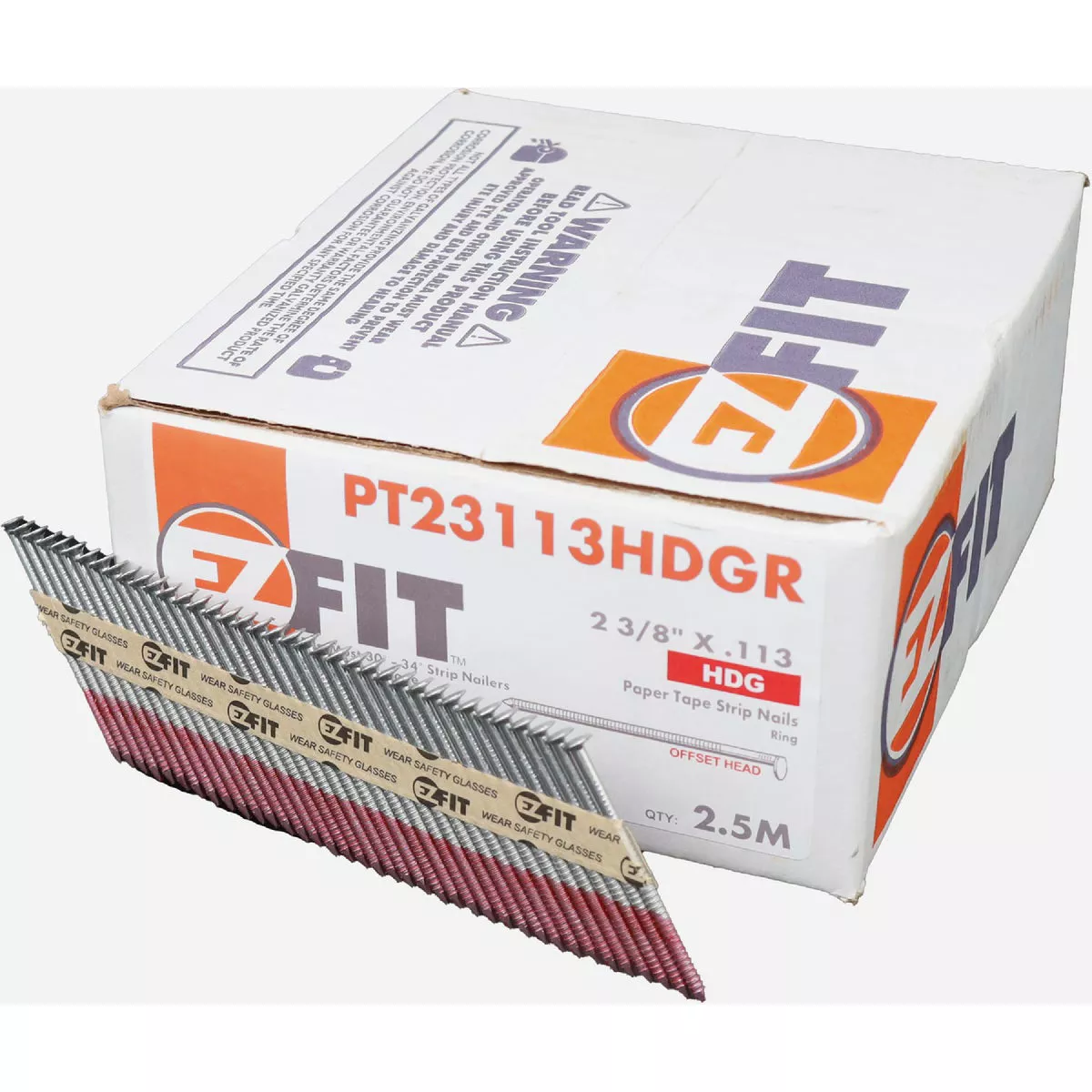 EZ Fit 2-3/8 In. x 0.113 In. 30-Degree Paper Tape Hot Dipped Galvanized Ring Shank Off-Set Round Head Framing Nails (2500 Ct.)