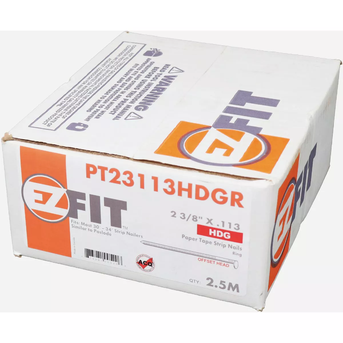 EZ Fit 2-3/8 In. x 0.113 In. 30-Degree Paper Tape Hot Dipped Galvanized Ring Shank Off-Set Round Head Framing Nails (2500 Ct.) - photo 2