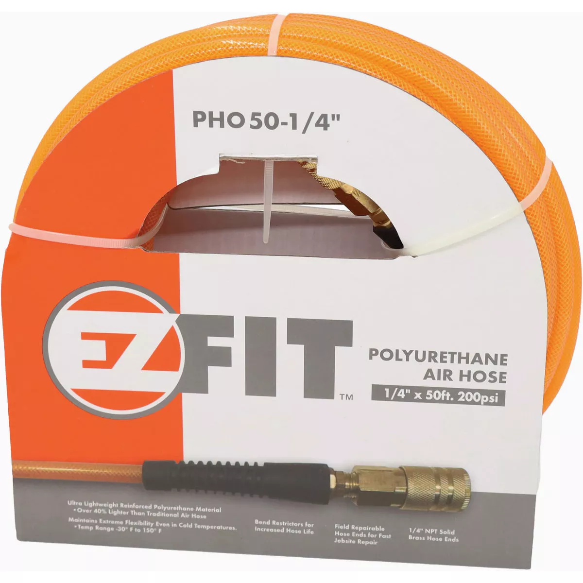 EZ Fit 1/4 In. x 50 Ft. Orange Rubber/PVC Blend Air Hose