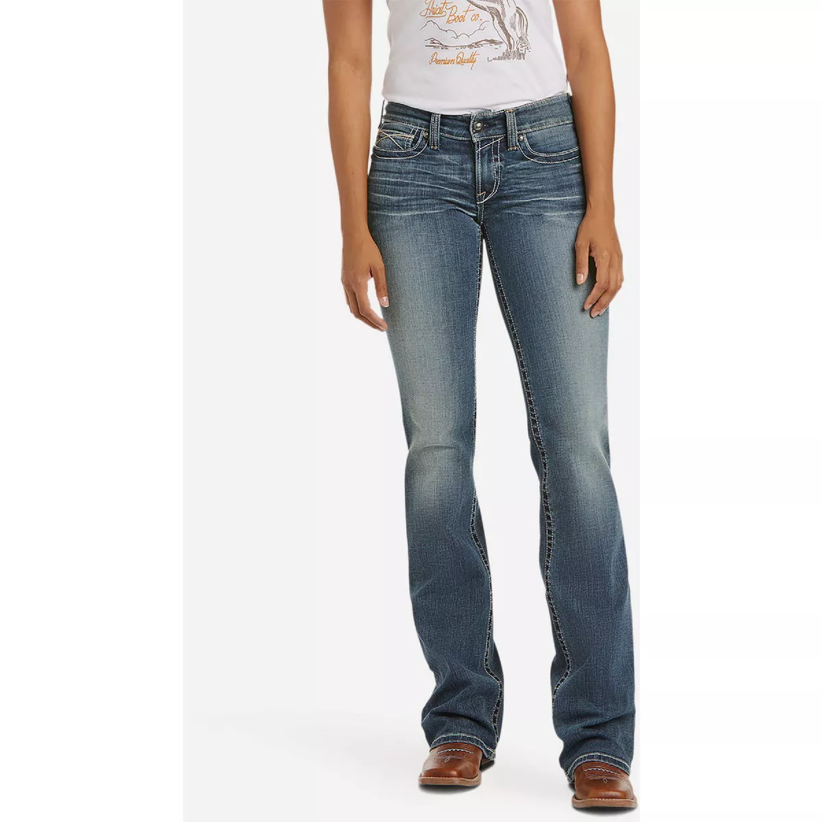 Ariat Women's 28 Regular Rainstorm R.E.A.L. Mid Rise Stretch Whipstitch Boot Cut Jean, Slim Fit