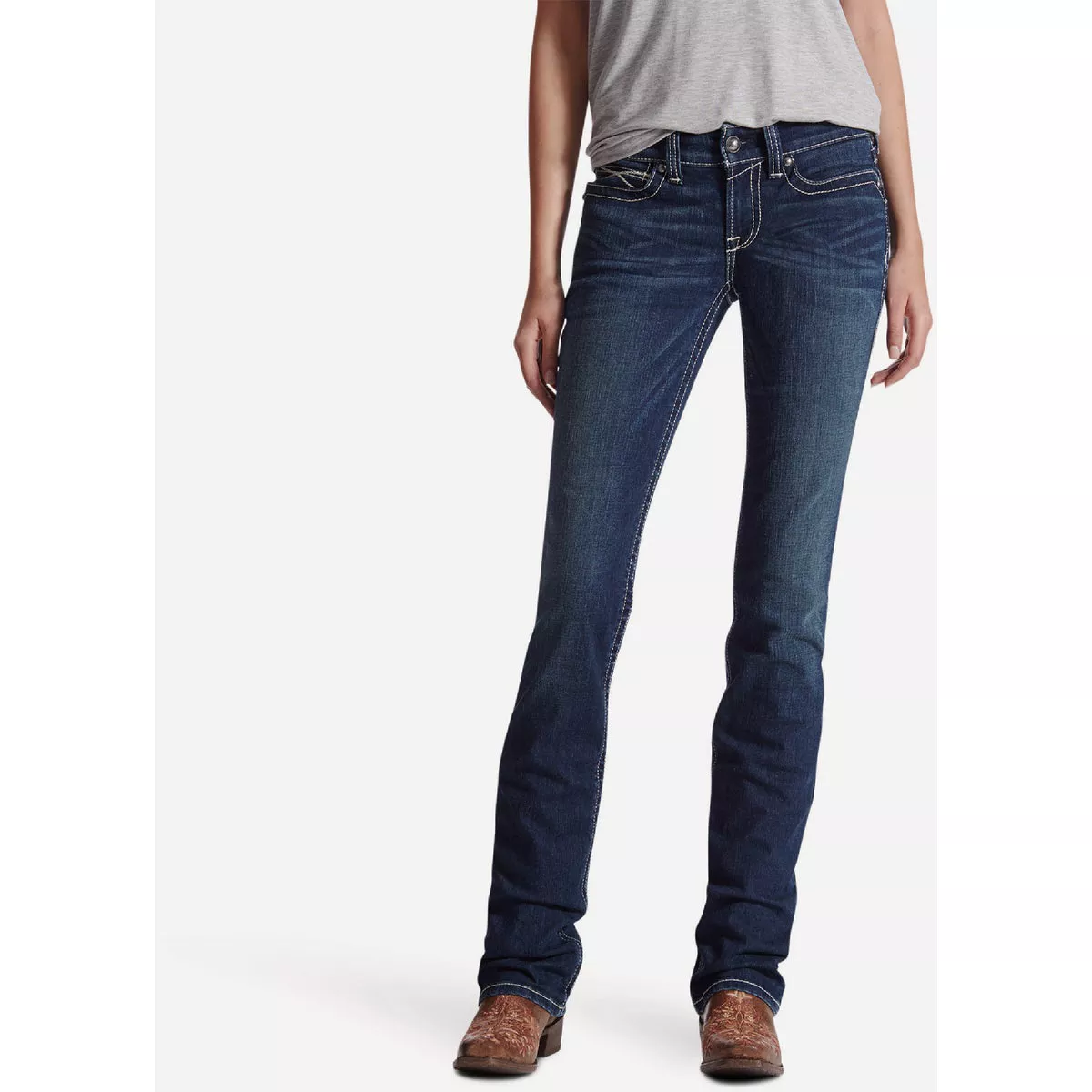 Ariat Women's 31 Long Ocean R.E.A.L. Mid Rise Stretch Icon Stackable Straight Leg Jean, Slim Fit