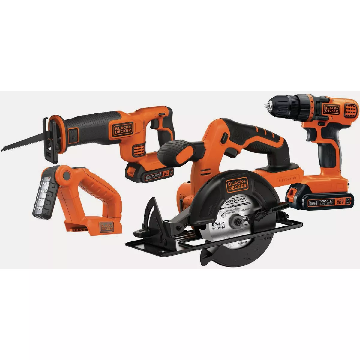 Black & Decker 20V MAX 4-Tool Cordless Drill/Driver, Circular Saw, Reciprocating Saw & Work Light Combo Kit with (2) 1.5 Ah Batteries & Charger