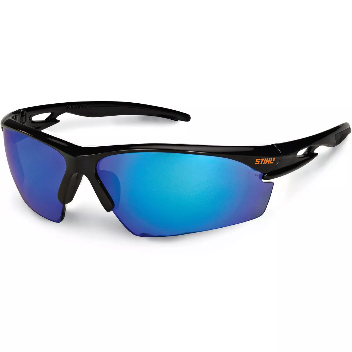 STIHL Black Work Black Frame Safety Glasses with Blue Mirror Lenses