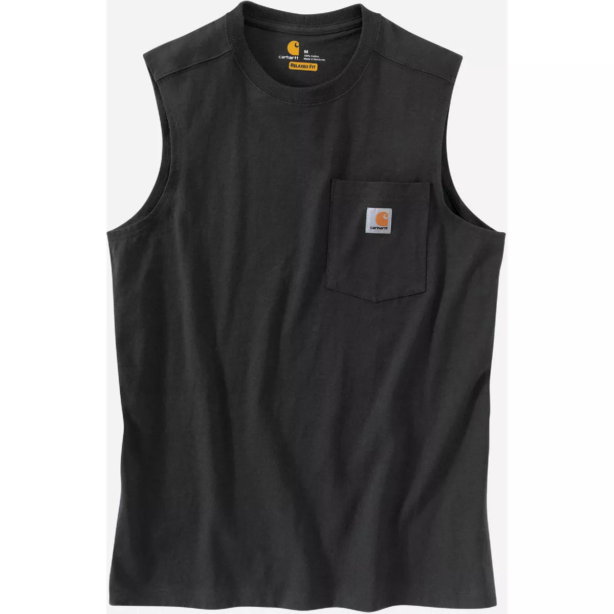 Carhartt Men's Medium Regular Black Sleeveless Heavyweight Pocket T-Shirt, Relaxed Fit