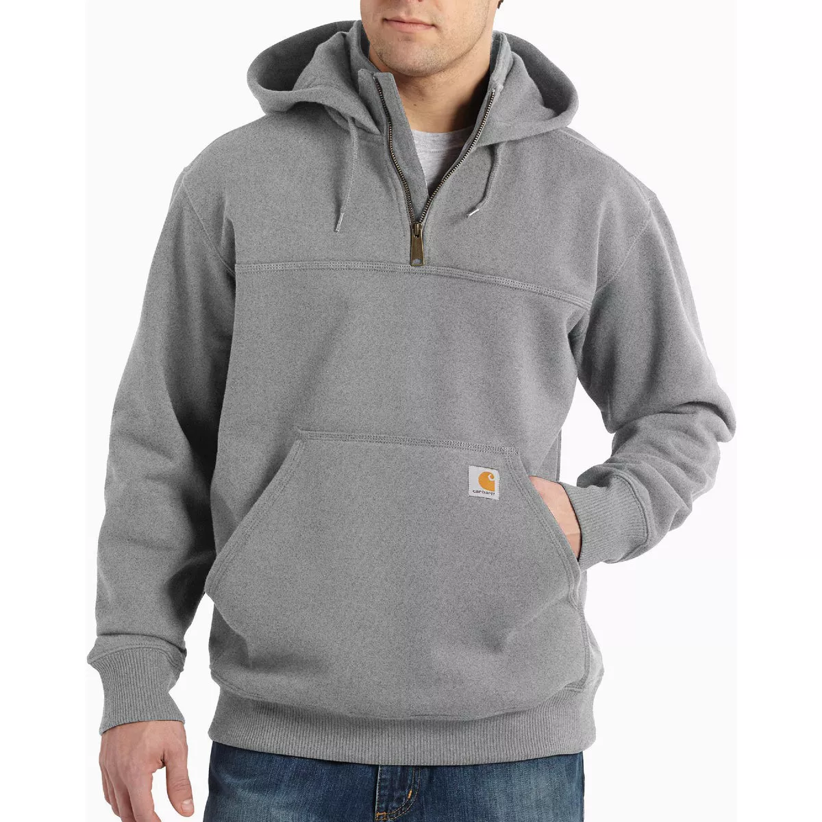Carhartt Rain Defender Men's Medium Regular Heather Gray Heavyweight Quarter Zip Sweatshirt, Loose Fit